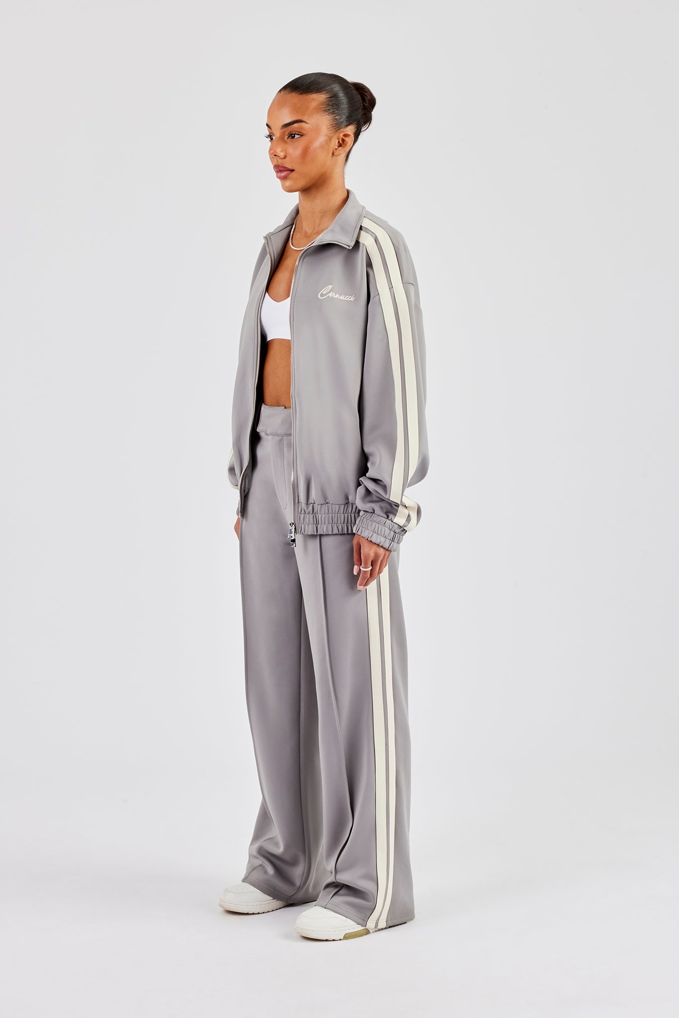 Funnel Neck Taping Jacket & Tailored Trouser - Grey